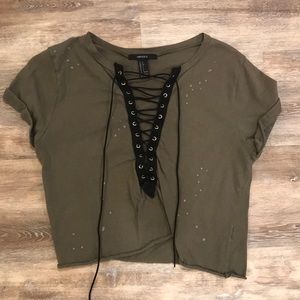 Forever 21 cropped tie up shirt